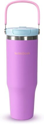 40 oz Insulated Stainless Steel Bottle with 2-in-1 Straw and Spout Lid, Water Bottle with Carry Handle Keep Cold 24H, Leak-Proof, Fits in Car Cup Holder, Travel, and School（Purple） - Image 2