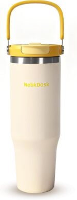 40 oz Insulated Stainless Steel Bottle with 2-in-1 Straw and Spout Lid, Water Bottle with Carry Handle Keep Cold 24H, Leak-Proof, Fits in Car Cup Holder, Travel, and School（off-White） - Image 2