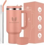 40 oz Insulated Tumbler with Handle and Straw – Double Wall Stainless Steel Vacuum Cup | Car Cup Holder Fit | Hot Cold Travel Mug | BPA Free Reusable Water Bottle Gift for Her (Sunset Pink) - Image 2
