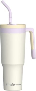 40 oz Insulated Water Bottle, Double-Wall Vacuum Stainless Steel, Fruit Infuser, Temperature Control, Silicone Handle, Including Straw and Lid (White, 40oz) - Image 2