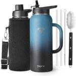 40 oz Insulated Water Bottle with Straw and Lid, Food-grade Double Wall Vacuum Stainless Steel Flask with Handle,Leakproof Metal Travel Jug With Pouch and Brush,Keep Cold & Hot,Indigo Black - Image 2