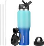 40 oz Insulated Water Bottle with Straw fit in Car Cup Holder(Cold 48 hrs, Hot 24 hrs) Drinking Bottle with Straw Lid, Spout Lid and Flex Cap Leakproof Travel Thermo Mug，Mint - Cobalt - Image 2