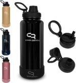 40 oz Metallic Black Insulated Water Bottle with Straw & Spout Lids – Stainless Steel Thermo Bottle, Wide Mouth Leakproof Design, Double Wall Cold 24 H Hot 12 H, Silicone Boot for Gym - Image 2