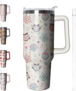 40 oz Owl Tumbler with Handle and Straw, Insulated Stainless Steel Cup with Lid, Travel Coffee Mug Water Bottle, Animal Lovers Women Gifts - Image 2