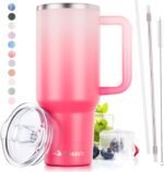 40 oz Tumbler With Handle and Straw Made of Stainless Steel - Double Wall Vacuum Insulated Tumbler With Lid - Sweat Proof Easy Grip, BPA-Free, Dishwasher Safe Tumbler (Misty Pink) - Image 2
