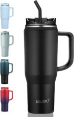 40 oz Tumbler with Handle, Insulated Tumblers with Lid and Straw, Large Metal Sports Water Bottle Jug, Thermal Stainless Steel Travel Coffee Mug Cup, Black - Image 2