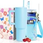 40 oz Tumbler with Handle Lid and Straw & 40 oz Tumbler Accessories - Vacuum Insulated Stainless Steel Double Wall Water Bottle with Strap Bag - Holiday Gifts for Women Men(Sky blue) - Image 2