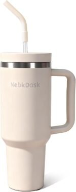 40 oz Tumbler with Handle and Straw - Insulated Stainless Steel Travel Mug, Cup Holder Friendly Water Bottle Extra Large Double Wall Coffee Thermos,Dishwasher Safe,BPA Free(Cream White) - Image 2
