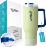 40 oz Tumbler with Handle and Straw | Leak Proof Insulated Stainless Steel Water Bottle Travel Mug Fits in Cup Holder | Keeps Cold Hot | Gifts for Women Men Him Her (Pastel Green, 40 oz) - Image 2