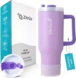 40 oz Tumbler with Handle and Straw | Leak Proof Insulated Stainless Steel Water Bottle Travel Mug Fits in Cup Holder | Keeps Cold Hot | Gifts for Women Men Him Her (Violet, 40 oz) - Image 2