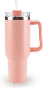 40 oz Tumbler with Handle and Straw Spill Proof Large Travel Coffee Mug Insulated Reusable Stainless Steel Cup with Lid Fit for Car Cup Holder(Pink) - Image 2