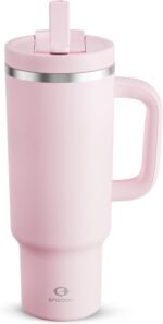 40 oz Tumbler with Handle and Straw: Stainless Steel Insulated Tumbler Keeps Cold for 24 Hours, Leakproof Travel Cup Fits in Cup Holder and BPA-Free, Cotton Candy - Image 2