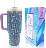 40oz Bling Tumbler with Handle and Straw Lid Rhinestone Studded Tumbler Cups Vacuum Insulated Stainless Steel Double Wall Water Bottle Travel Mug Gifts for Women Her (Purple) - Image 2
