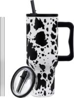 40oz Cow print Tumbler With handle, Stainless Steel Tumbler With Lid and Straws, Double Vacuum Leak Proof Travel Coffee Mug Cup Water Bottle For Home, Office, Party…… - Image 2