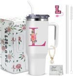 40oz Initial Tumbler,Personalized Gift for Women,Sister,Wife,Best Friend,Monogrammed Gifts for Birthday, Christmas,Custom Tumbler,Cute Tumblers with Straws-L - Image 2