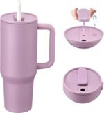40oz Insulated Tumbler with 2-in-1 Lid and Straw, Bottom Detachable 2-in-1 Tumbler with Handle Stainless Steel Water Bottle Reusable Coffee Tumbler Travel Mug Wide Mouth Thermal Cup (Magnetic-Purple) - Image 2