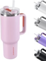 40oz Insulated Tumbler with Handle and Straw Lid, Stainless Steel Travel Mug - 12H Hot & 48H Cold, Fit in Cup Holder, for Travel, Gym, Office, Car, Outdoors - Gifts for Women and Men (Pink) - Image 2