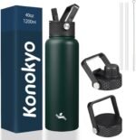 40oz Insulated Water Bottle Stainless Steel Sport Bottles with 3 Lids,Army Green - Image 2