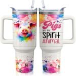 40oz Pig Tumbler with Handle and Straw, Stainless Steel Insulated Cup with Lid and Straw, Travel Coffee Mug Water Bottle, Birthday Mothers Day Gifts for Women Men Animal Lovers - Image 2