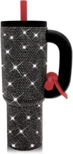 40oz Rhinestone Insulated Tumbler with Handle Bling Cups Stainless Steel Glitter Water Bottle with Leak Proof lid and Straw Travel Mug for Iced or Cold Beverages (Starlight) - Image 2