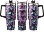 40oz Skull Flower Tumbler With Lid and Straw, 40oz Tumbler Wrap, Stainless Steel Insulated Tumbler for Water, Iced Tea or Coffee (Black Bat) - Image 2
