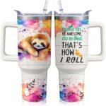40oz Sloth Tumbler with Handle and Straw, Stainless Steel Insulated Cup with Lid and Straw, Travel Coffee Mug Water Bottle, Birthday Mothers Day Gifts for Women Men Animal Lovers - Image 2