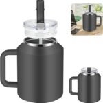 40oz Tumbler with Handle, Double Wall Vacuum Insulated Stainless Steel Tumbler, Leak Proof Water Bottle with Straw and Lid, Travel Mug Cup Keep Drinks Cold Hot (Light Gray) - Image 2