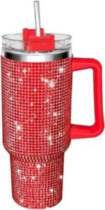 40oz Tumbler with Handle-Glitter Rhinestones Tumbler Bling Cups Stainless Steel Water Bottle Diamond Studded Tumbler for Women-Birthday Gifts for Women, Mom, Wife, Girlfriend (40 oz,Red) - Image 2