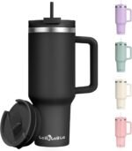40oz Tumbler with Handle,Double Wall Vacuum Reusable Stainless Steel Insulated Water Bottle,With Leak Proof lid and Straw for Iced or Cold Beverages (Black) - Image 2
