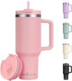40oz Tumbler with Handle,Double Wall Vacuum Reusable Stainless Steel Insulated Water Bottle,With Leak Proof lid and Straw for Iced or Cold Beverages (light pink) - Image 2
