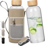 48 oz Sports Borosilicate Glass Water Bottle with Bamboo Lid with Neoprene Sleeve - Image 2