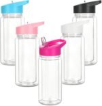 5 Pack 10 Oz Plastic Snow Globe Tumbler for Kids with Pre-Drilled Hole and Plug, Leak Proof Double Wall Snow Globe Sports Water Bottles with Portable Handle for Glitter DIY Gift, Mixed Color - Image 2