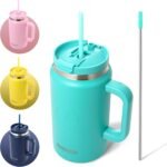 50 Oz Tumbler with Handle and Straw Large Insulated Tumbler Stainless Steel Travel Mug for Hot & Cold Drinks, Reusable Water Bottle with Lids and Straw - Teal - Image 2