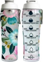 50 Strong Reusable Water Bottle with Time Markers – 30 oz BPA-Free Leakproof Bottle with Chug Cap & Easy-Carry Handle – Made in USA (Pretty Flowers) - Image 2