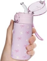 5oz Small Water Bottle with Straw, Gym Water Bottle with 3D Printed Pattern, Insulated Bottle for Hot&cold Drinks,360°leak-Proof for Student, Girl, School, Sports,Travel-Bow - Image 2