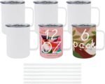 6 Pack 12 oz Sublimation Tumblers with handle Coffee Blanks, with Lid and Straw Cups Blank Bulk, Straight Skinny Insulated Cup Stainless Steel Water Bottle for Craft DIY… - Image 2