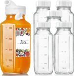 6 Pack 16 Oz Glass Juice Bottles with Pour Spout, 100% Airtight Heavy Duty SCREW Lid- Reusable Glass Milk Bottles w Capacity Mark, Square Drinking Jar Juice Container Breast Milk Pitcher(Extra 2 Lid) - Image 2