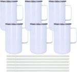 6 Pack 20 oz Sublimation Tumblers with handle Coffee Blanks, with Lid and Straw Cups Blank Bulk, Straight Skinny Insulated Cup Stainless Steel Water Bottle for Craft DIY… - Image 2