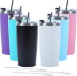 6 Pack 20oz Powder Coated Tumbler with Straw Eco-Friendly Car Cup 304 Stainless Steel, Leakproof Lock Fits, Dishwasher Safe Non-Toxic & Scratch Resistant (Mixed color) - Image 2