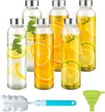 6 Pack Glass Juice Bottles with Caps, 18 oz Clear Glass Bottles, BPA Free Reusable Refillable for Juicing, Lids, Leak-Proof, Transparent - Image 2
