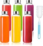 6 Pack Glass Water Bottles, 16oz Clear Glass Bottles with Stainless Steel Lids, Reusable Glass Drink Bottles with Caps for Juicing, Smoothies, Tea, Water, Beverages - Image 2