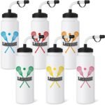 6 Pack Lacrosse Water Bottle with Long Straw 1 Liter Easy-Squeeze Sports Bottles BPA-Free Reusable Lacrosse Gifts Accessories Stuff for Men Women Player Lover Team - Image 2