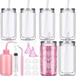 6 Pack Plastic Snow Globe Tumbler 16 Oz Pre Drilled Double Wall Clear Cups with Lid and Straw Squeeze Bottle Funnel Tweezer Bent Syringe for Glitter Snow Globe DIY Cup Making Supplies - Image 2