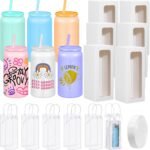 6 Set Sublimation Tumbler with Lid and Straw 16 oz Sublimation Insulated Cup Stainless Steel Cup with Packing Box Ribbon Transparent Handbag for Iced Coffee Juice Soda (6 Colors) - Image 2