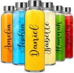 6 Sets Personalized Glass Water Bottles Transfer Letter Name Stickers 18 oz Reusable Leak Proof Clear Glass Bottle with Stainless Steel Cap and Vinyl Custom Decal for Juicing Refrigerator, Bpa Free - Image 2