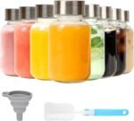 6 oz Small Clear Glass Bottles with Lids, 8 Pack Glass Juice Bottles with Stainless Steel Cap & 1 Funnels for Juicing, Milk,Ginger, Wellness & Drinks Jars Containers, Leak-Proof Travel Bottle - Image 2