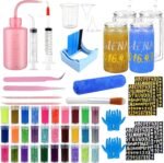 61 Pcs snow globe tumbler supplies DIY kit includes 16oz acrylic snowball tumbler, glitter, squeeze bottle, funnel, measuring cup, towel, gloves, stickers, cup holder, and more. Suitable for beginners - Image 2