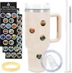 63 National Parks Water Bottle with Stickers,40 oz Tumbler with Handle and Straw,2 Lids,40 oz Double Wall Insulated Tumbler,Stainless Steel Leak Proof Tumbler,Travel Coffee Mug (Rose Quartz) - Image 2