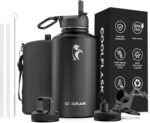 64 oz Water Bottle Insulated with Straw & 3 Lids, Coolflask Large Metal Stainless Steel Water Jug Big Half Gallon Wide Mouth for Sports, Gym or Office, Non-BPA Keep Cold 48H Hot 24H, Magic Black - Image 2