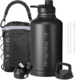 64 oz Water Bottle with Straw - Half Gallon Insulated Water Bottle Stainless Steel Water Jug, Leakproof Sport Bottle with 3 BPA-Free Lids & MOLLE Pouch and Strap for Travel Camping Hiking - Image 2